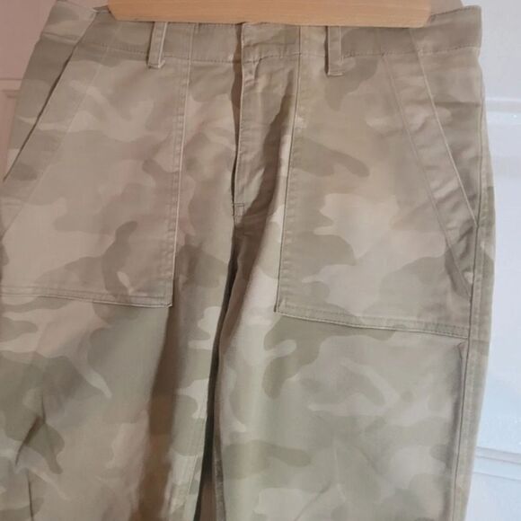 NILI Lotan Jenna Pants Sz2 Brown Camo Trousers Cotton khaki Stretch NWOT Raw Hem - Picture 7 of 9